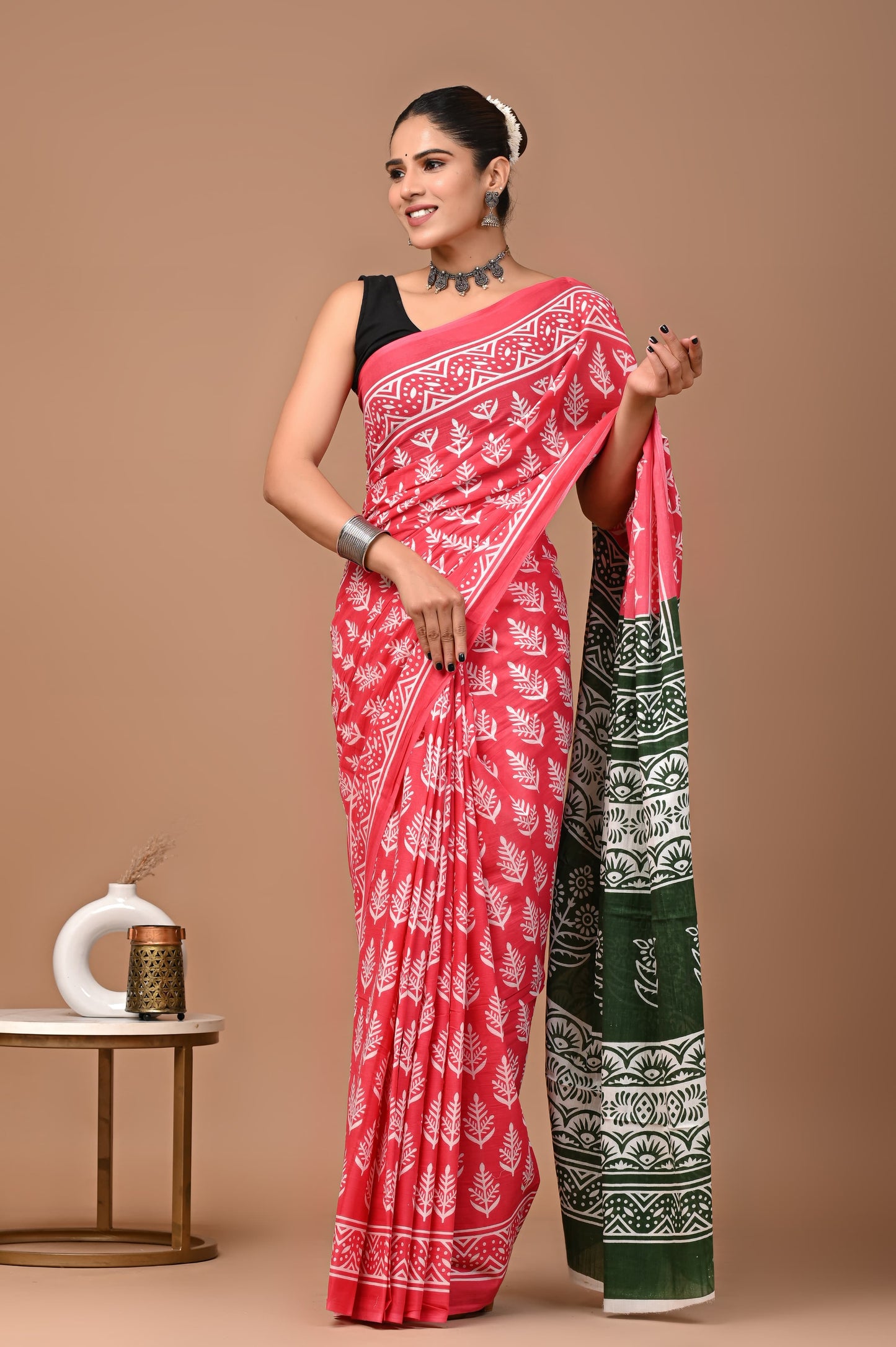 Charming Pink and Green: Mulcotton Saree