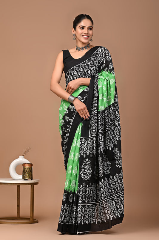 Midnight Blue and Black: Mulcotton Saree