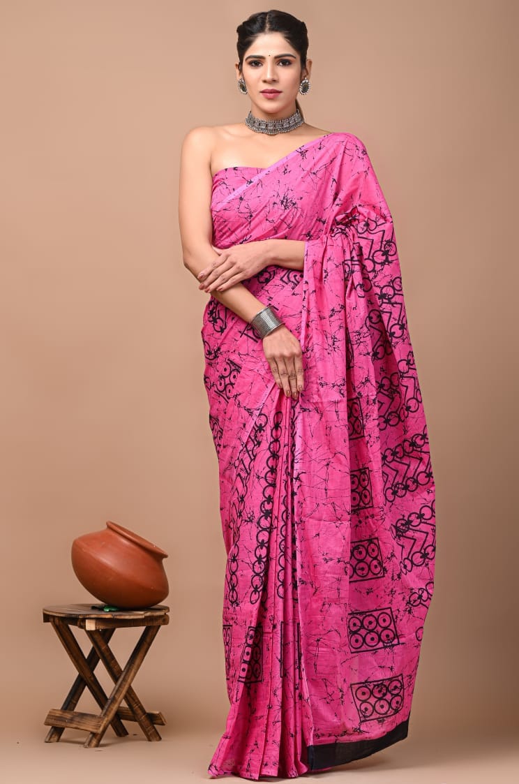 Elegant Charm: Pink Mulcotton Saree