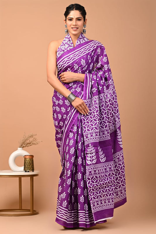 Violet Glamour: Purple Mulcotton Saree