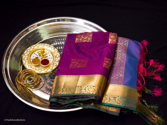 Royal Magenta & Blue Soft Silk Saree with Traditional Zari Weaving